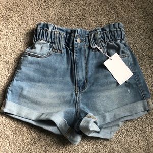 NWT paper bag denim shorts